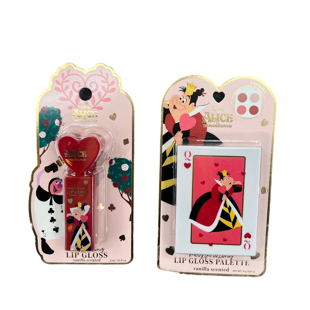 Disney Alice in Wonderland Lip Gloss Set Queen of Hearts Red Vanilla Scented NEW